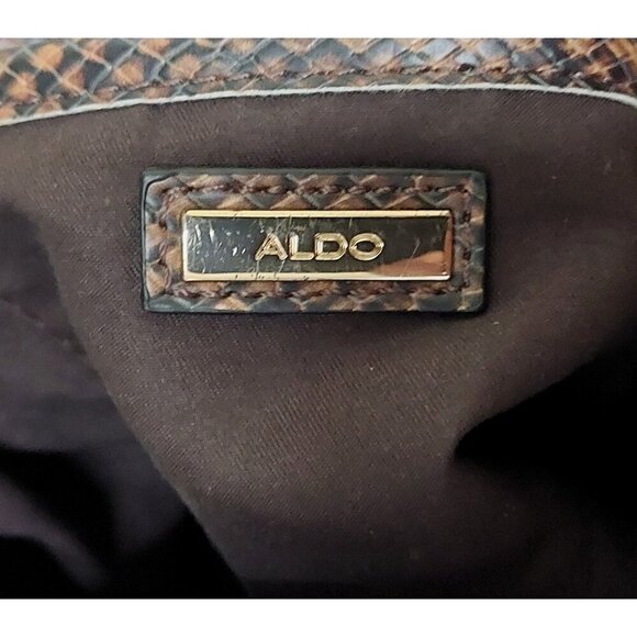 ALDO Brown & Gold Snakeskin Print Faux Leather Backpack Adjustable Straps - Picture 6 of 14